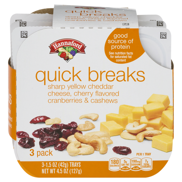 Hannaford Quick Breaks Sharp Yellow Cheddar Cheese Cranberries & Cashews