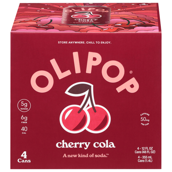 Olipop Cherry Cola Prebiotic Soda - 4 pk