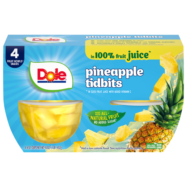 Dole Pineapple Paradise Tidbits Fruit Cups in Juice - 4 ct