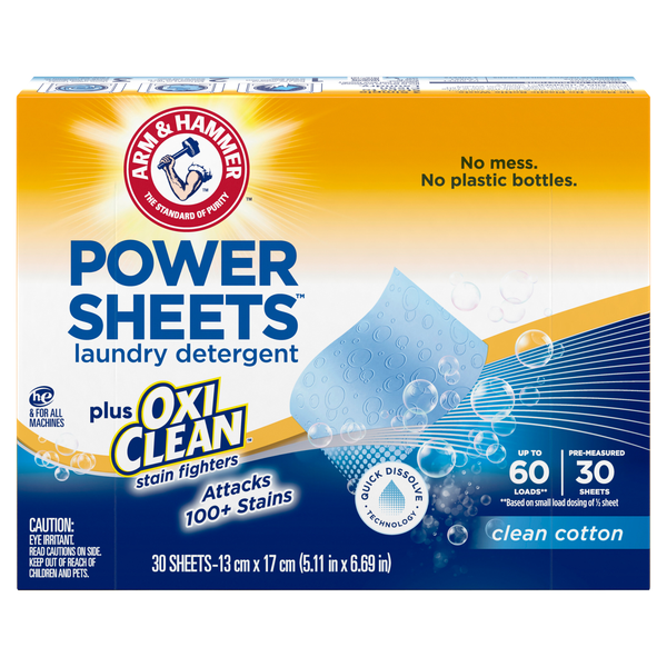Arm & Hammer Power Sheets Plus OxiClean Clean Cotton Laundry Detergent