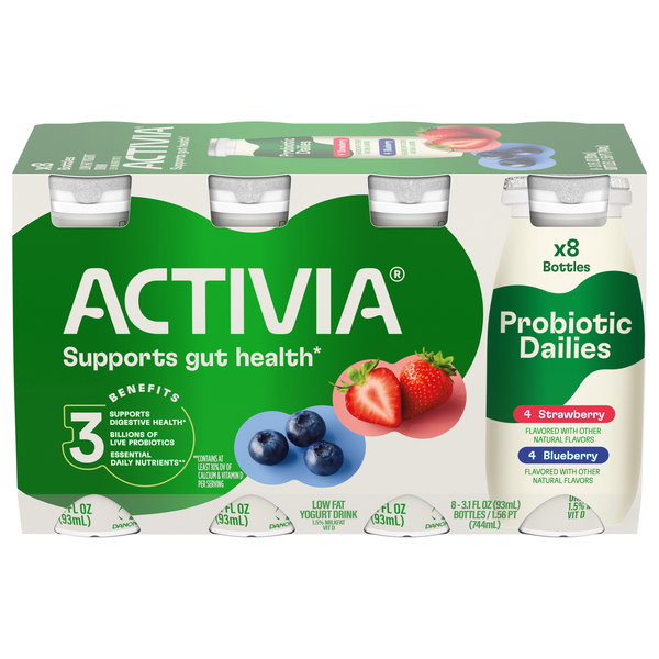 Activia Probiotic Dailies Low Fat Strawberry & Blueberry Yogurt Drink 8 ct