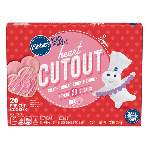 Pillsbury Cutout Valentine's Day Heart Sugar Cookie Pre-Cut Dough - 20 ct