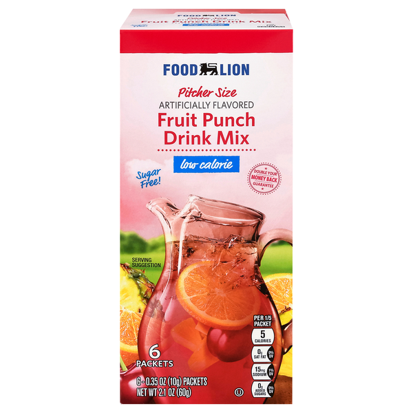 Food Lion Sugar Free Fruit Punch Drink Mix Pitcher Size - 6 ct