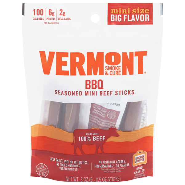 Vermont Smoke & Cure BBQ Seasoned 7g Protein Minis Beef Sticks - 6 ct