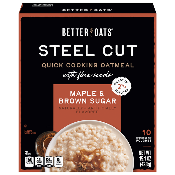 Better Oats Steel Cut Maple & Brown Sugar Quick Cooking Oatmeal - 10 ct
