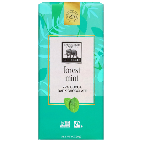 Endangered Species Forest Mint Dark Chocolate Candy Bar 72% Cocoa