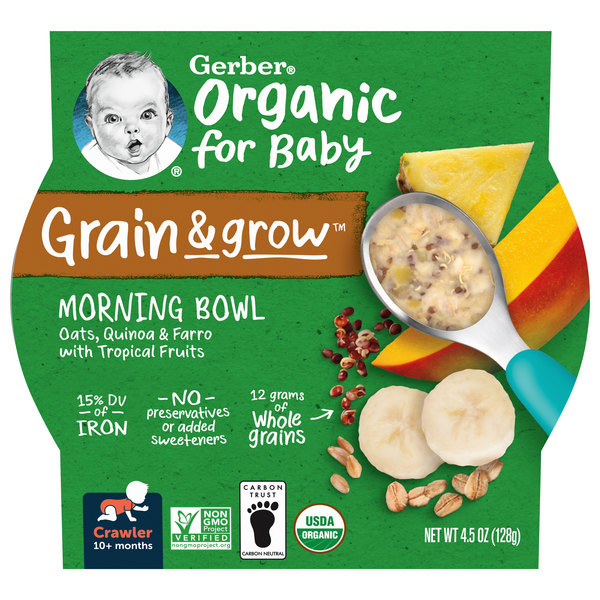 Save on Gerber Grain & Grow Morning Bowl Oats Quinoa Farro Tropical