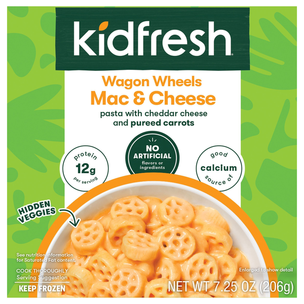 Kidfresh Wagon Wheels Mac & Cheese 12g Protein Frozen Meal