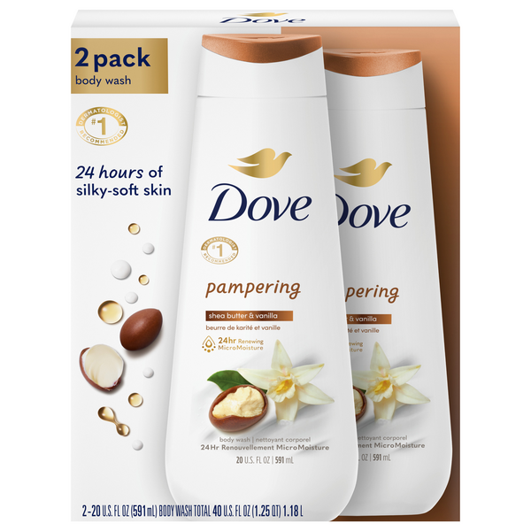 Dove Pampering Shea Butter & Vanilla Body Wash 20 oz/2 ct