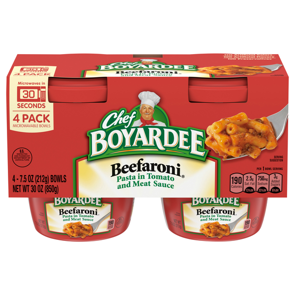 Chef Boyardee Beefaroni Microwavable Bowl - 4 ct