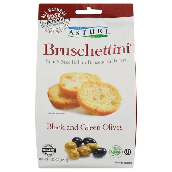 Asturi All Natural Black & Green Olives Snack Size Bruschetta Toasts