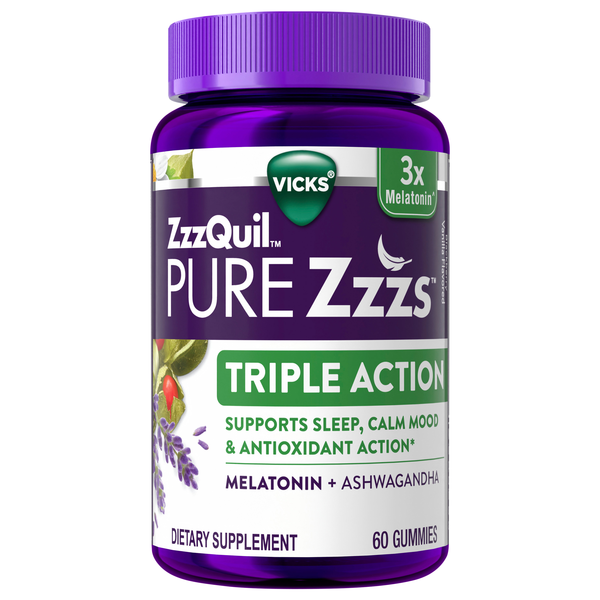 Vicks Pure Zzzs Triple Action Melatonin + Ashwagandha Gummies