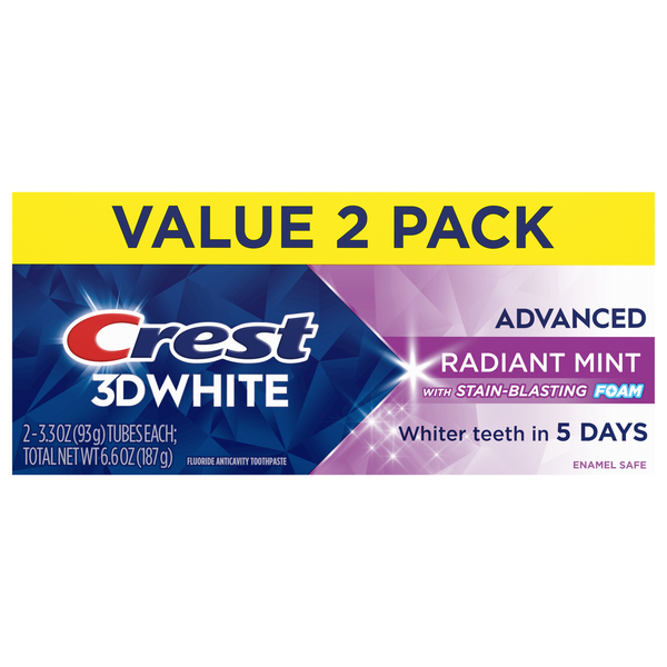 Crest 3D White Fluoride Anticavity Whitening Radiant Mint Toothpaste - 2ct