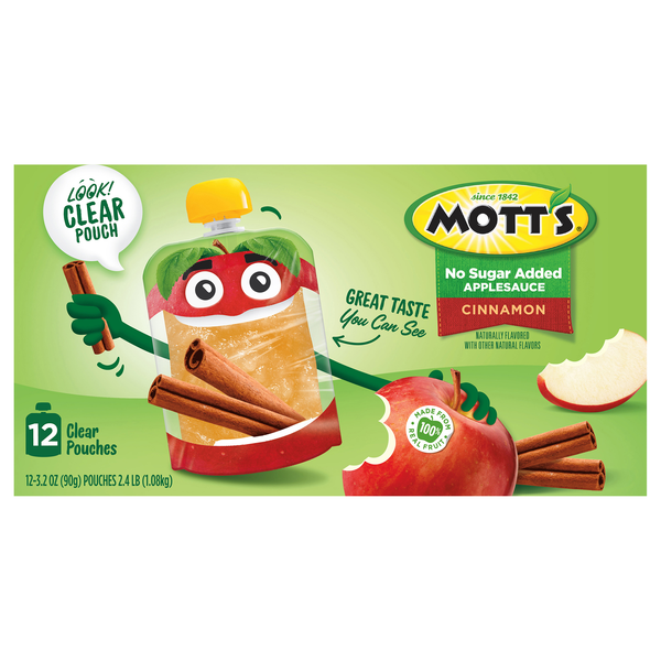 Mott's No Sugar Added Cinnamon Applesauce Pouches - 12 ct