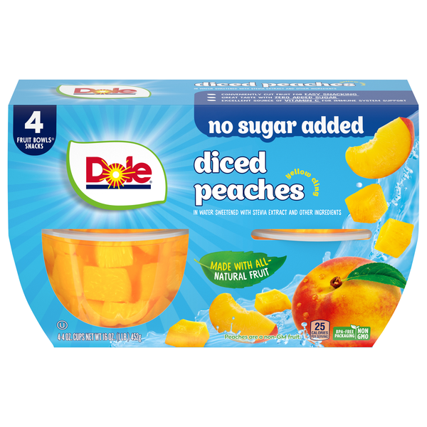 Dole No Sugar Added Diced Peaches Fruit Cups with Stevia - 4 ct