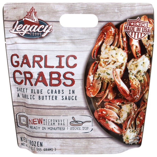 Legacy Foods Blue Crabs in Garlic Butter Sauce Frozen
