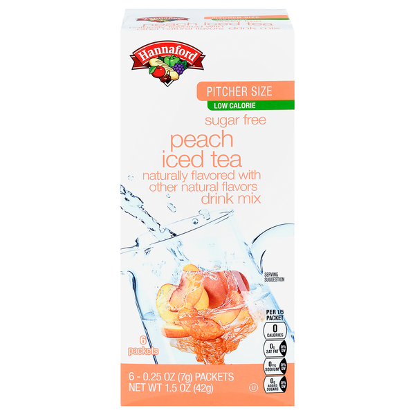Hannaford Sugar Free Peach Flavor Iced Tea Mix Pitcher Size - 6 ct