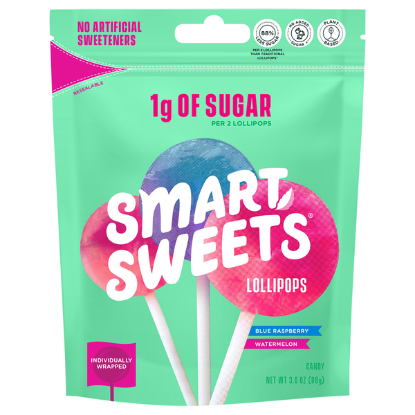 SmartSweets Blue Raspberry Watermelon Lollipop Candy