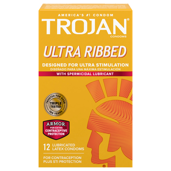 Trojan Stimulations Latex Condoms Spermicidal Lubricant Ultra Ribbed