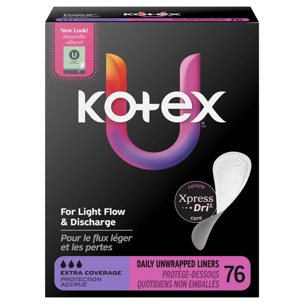 Kotex Xpress Dri Extra Coverage Daily Unwrapped Liners