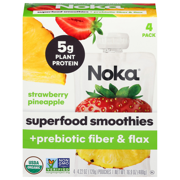 Noka Organic Straw Pineapple Superfood Smoothie + Prebiotic - 4 ct