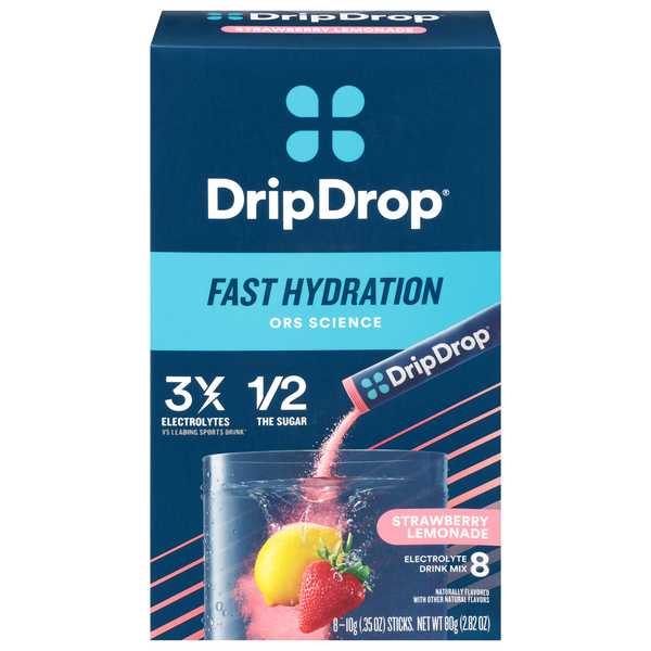 DripDrop Fast Hydration Strawberry Lemonade Electrolyte Drink Mix - 8 ct