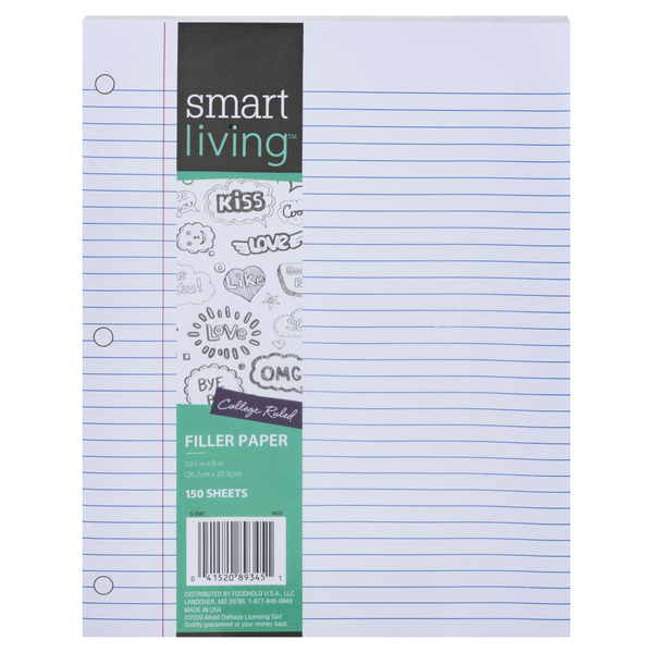 Smart Living Filler Paper College Ruled 10.5 X 8 Inch