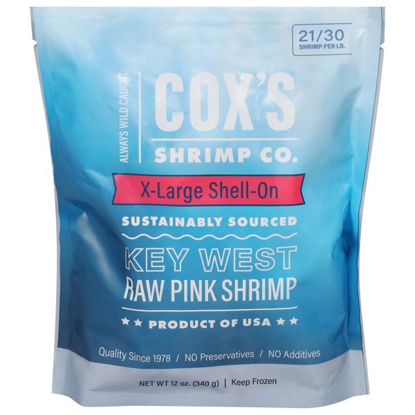 Cox's Shrimp Co. Extra Large Shell-On Raw Pink Shrimp 21-30 ct Frozen