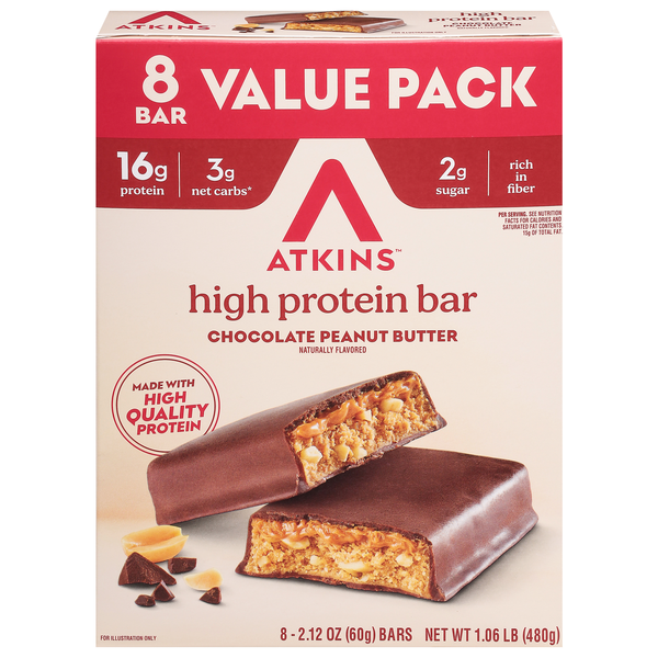 Atkins Protein Meal Bar Chocolate Peanut Butter Low Carb Value Pack - 8 ct
