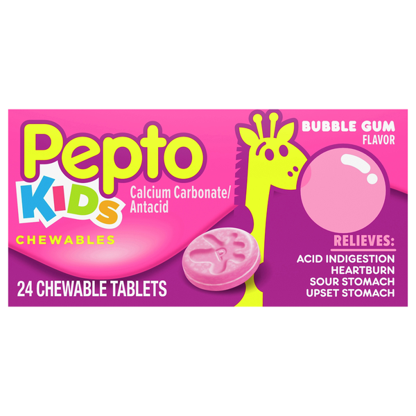 Pepto Bismol Kids Calcium Carbonate Antacid Bubble Gum Chewable Tablets