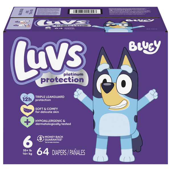 Luvs Platinum Protection Size 6 Bluey Baby Diapers 35+ lb