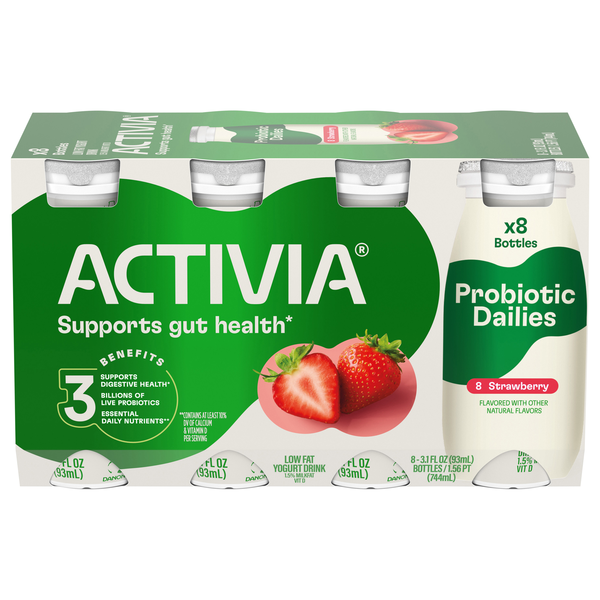 Activia Probiotic Dailies Low Fat Strawberry Yogurt Drink - 8 ct
