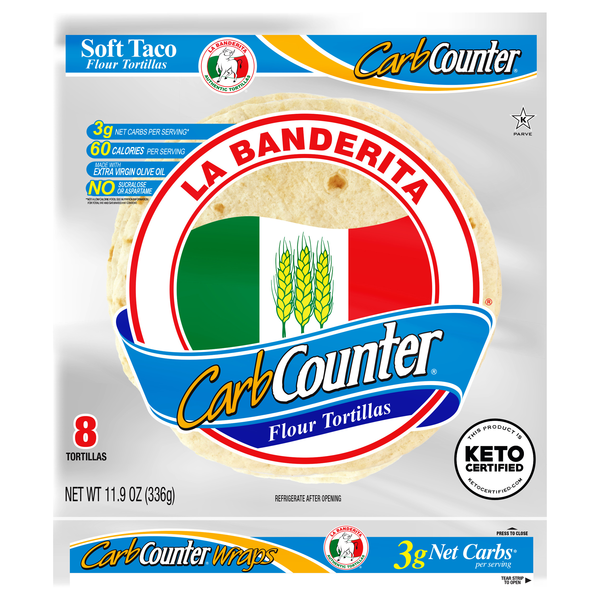 La Banderita Carb Counter Keto Soft Taco Flour Tortillas 8 Inch - 8 ct