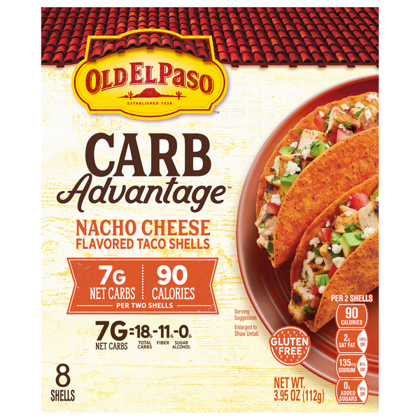 Old El Paso Carb Advantage Nacho Cheese Flavored Taco Shells - 8 ct