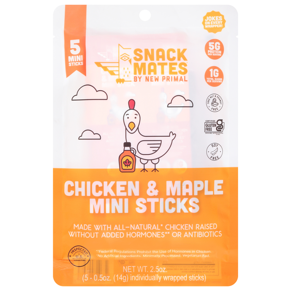 The New Primal Snack Mates Kids Chicken & Maple Meat Sticks - 5 ct