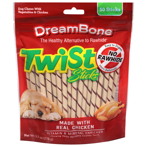 DreamBone Twist Sticks Vegetable & Chicken Rawhide Free Dog Chews - 50 ct
