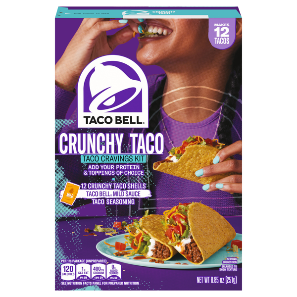 Taco Bell Crunchy Taco Cravings Kit with Shells & Mild Seasoning - 12 ct
