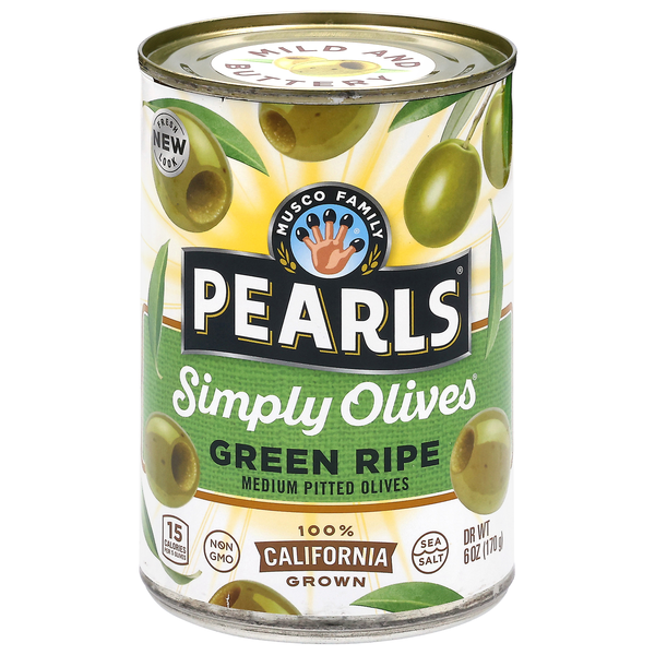 Pearls Simply California Medium Pitted Green Ripe Olives
