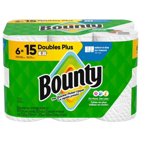 Bounty Select-A-Size Doubles Plus 2-Ply Paper Towels Unscented - 6 ct