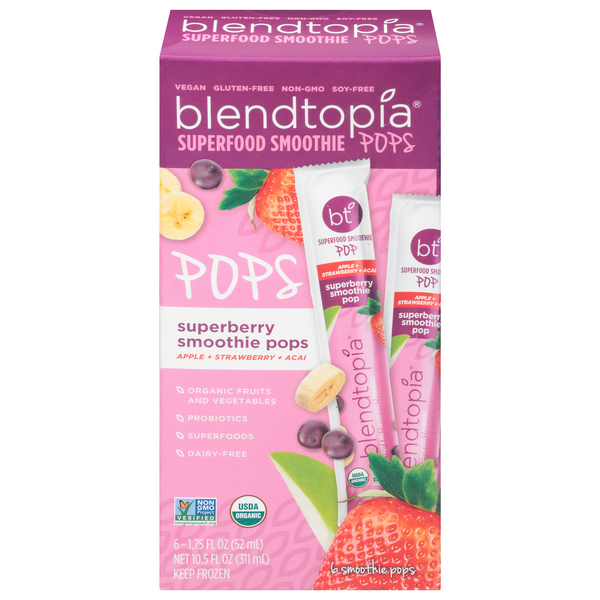 Blendtopia Organic Superfood Super Berry Smoothie Pops - 6 ct