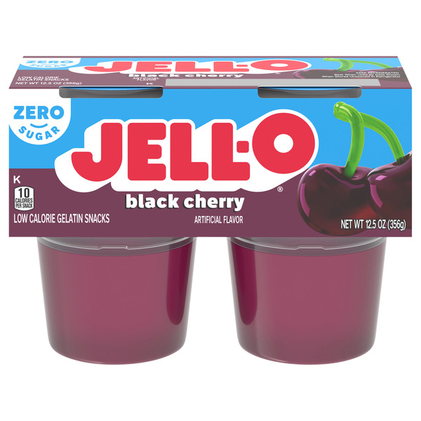 Jell-O Zero Sugar Black Cherry Gelatin Snack Cups - 4 ct