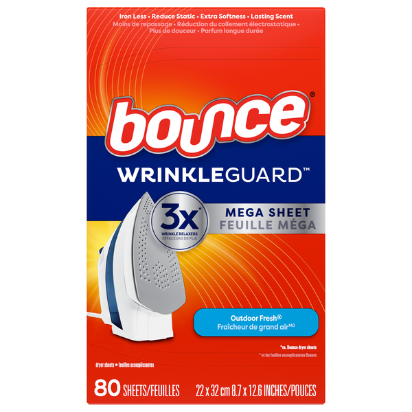 Bounce WrinkleGuard Mega Dryer Sheets Outdoor Fresh