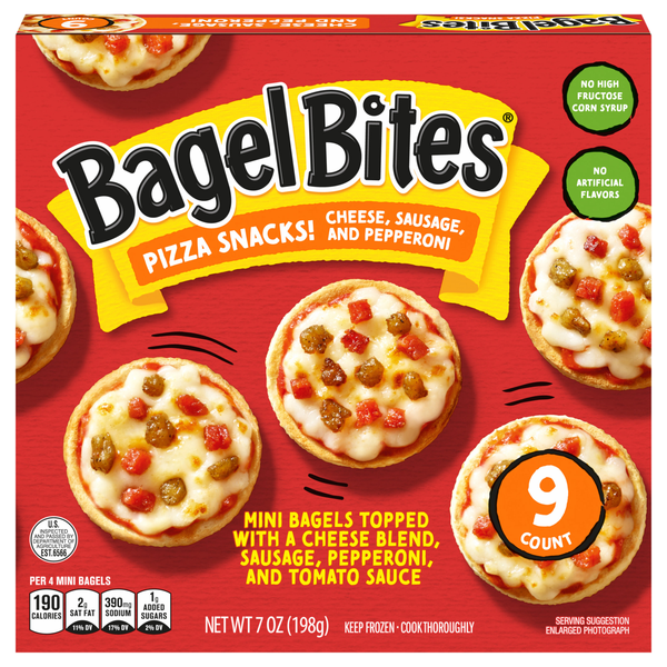 Bagel Bites Cheese Sausage & Pepperoni Mini Pizza Snacks - 9 ct Frozen