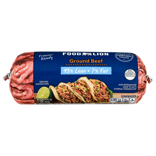 Food Lion 93% Lean 7% Fat Ground Beef Roll Fresh