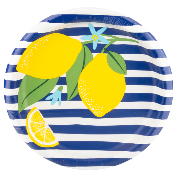 Smart Living Dinner Plates Blue Strips with Lemon 8.75 Inch