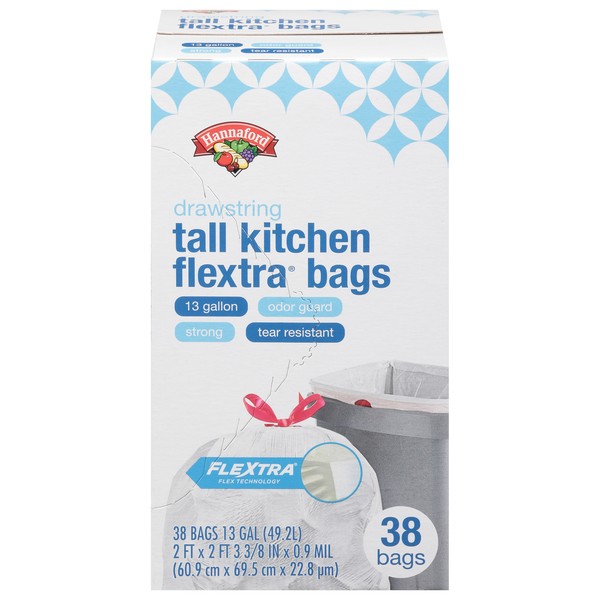 Hannaford Flextra 13 Gallon Tall Kitchen Drawstring Bags