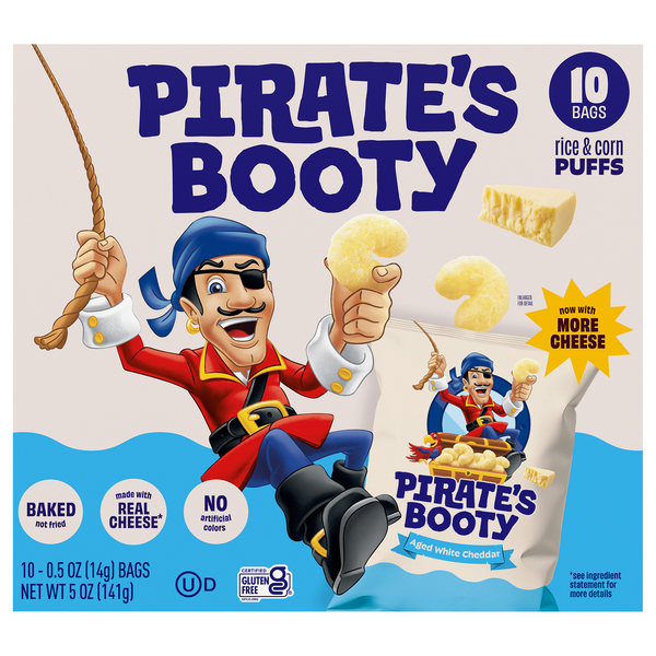 Pirate's Booty Aged White Cheddar Rice & Corn Puffs - 10 pk