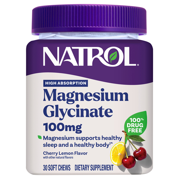 Natrol Lemon Flavor High Absorption Magnesium Glycinate Cherry Soft Chews