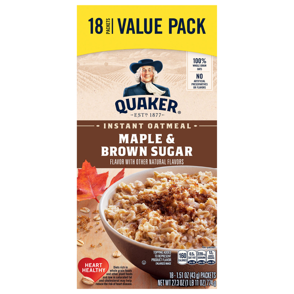 Quaker Maple & Brown Sugar Instant Oatmeal Value Pack - 18 ct