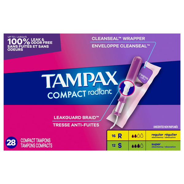 Tampax Compact Radiant Unscented Regular & Super Tampons